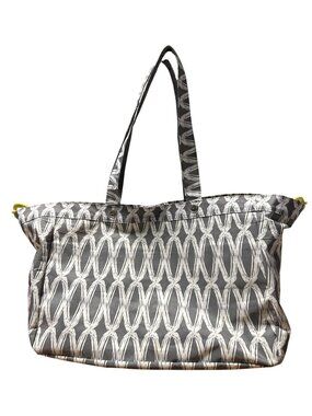 Thirty-One Gray & White Circle Print Tote Bag With Yellow Rope Details
